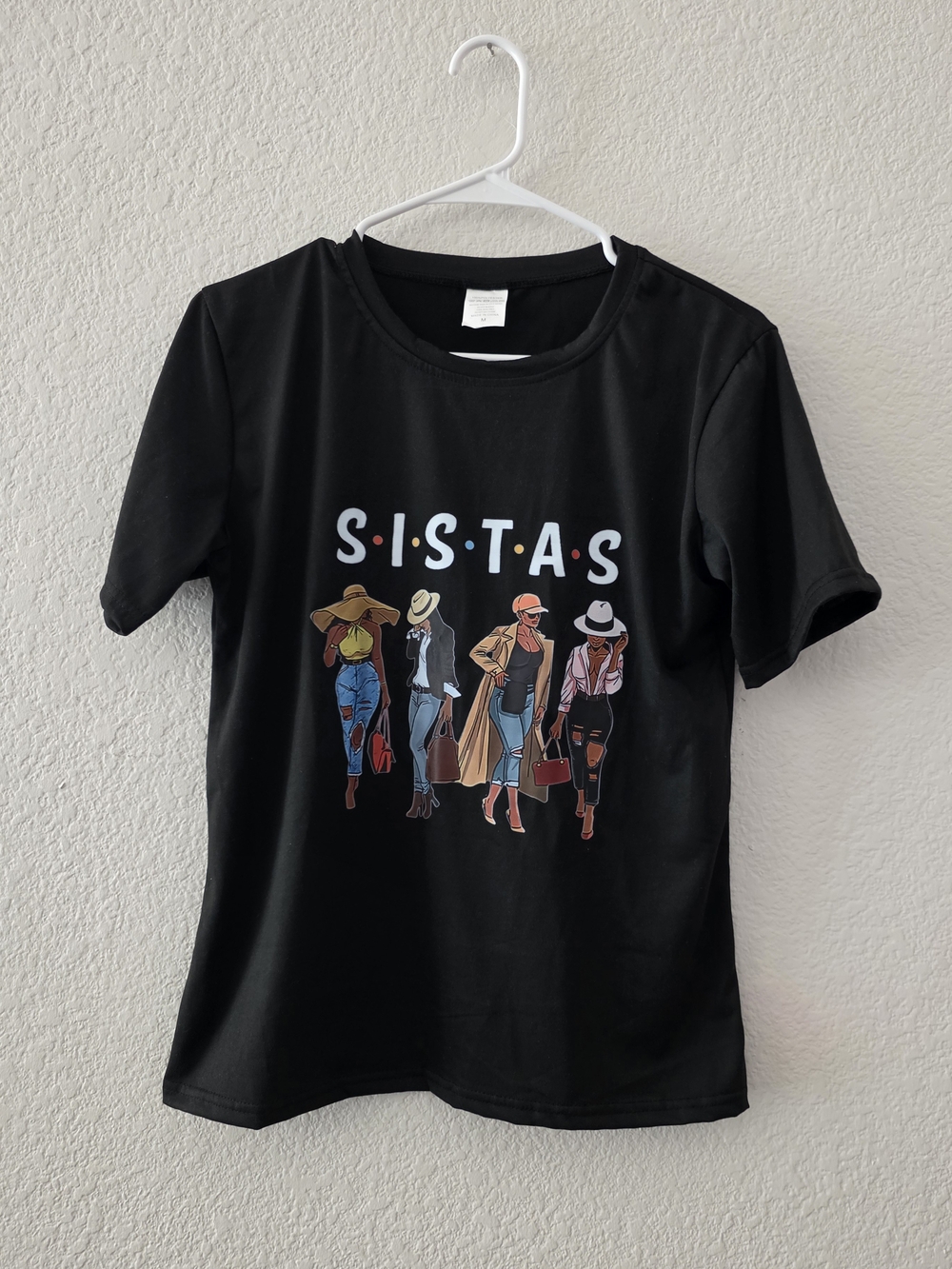 SISTAS Graphic Black T-Shirt with Colorful Illustration